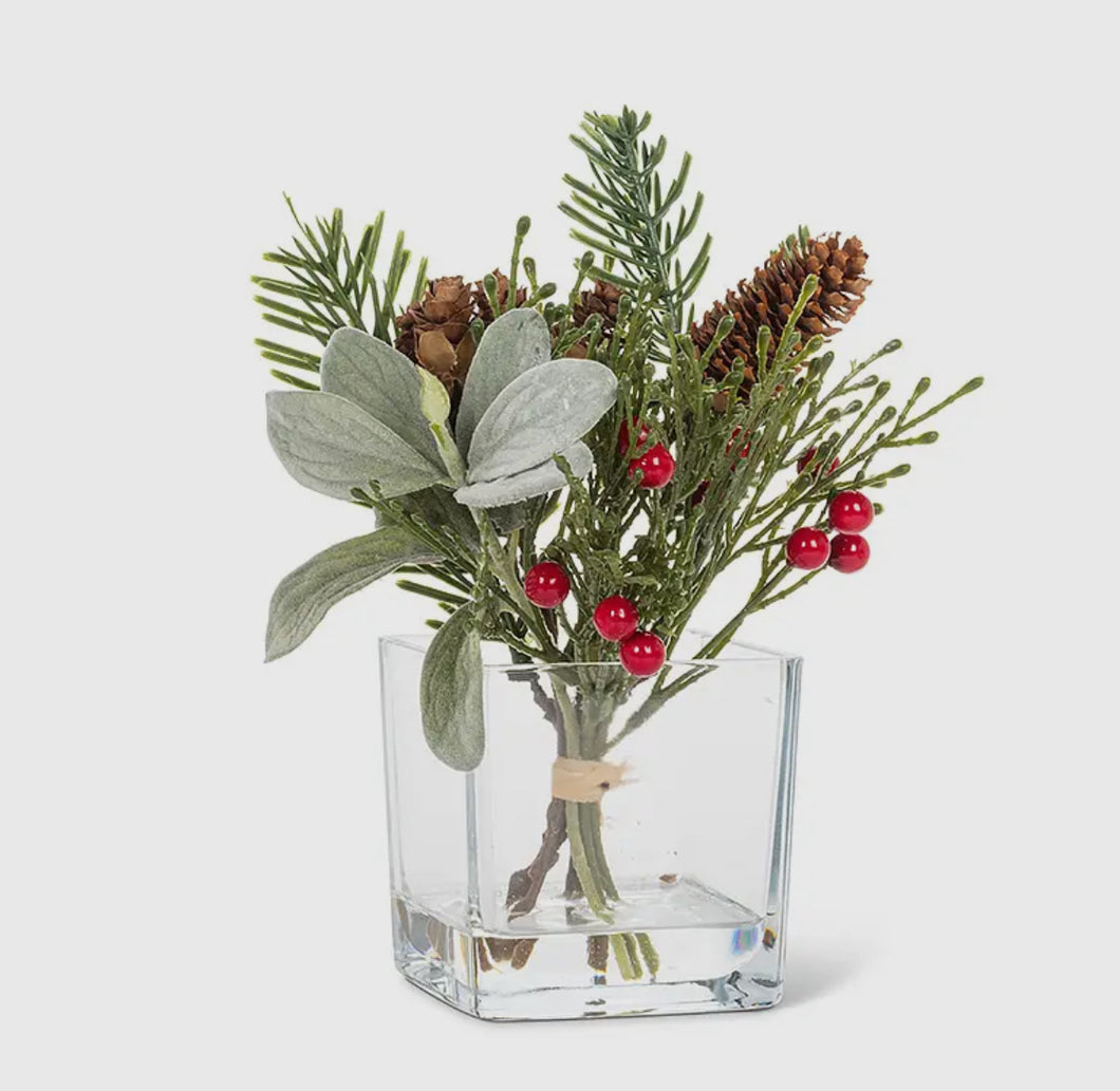 Pine Branch sprig in square vase