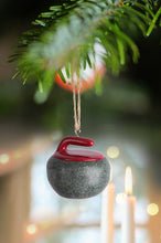 Load image into Gallery viewer, Gry/Red Curling Rock Ornament-1.5&quot;D-245
