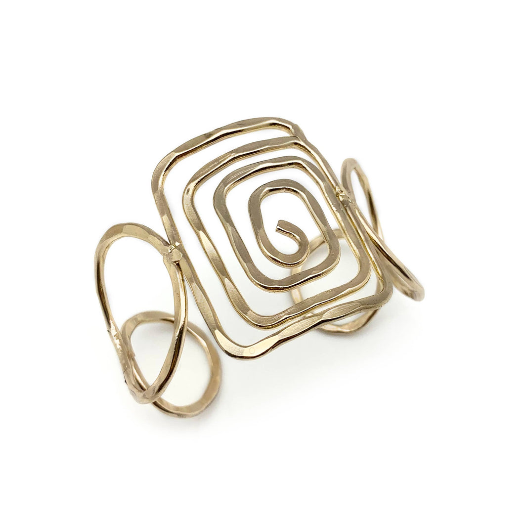 Gold Plated Adjustable Cuff Bracelet - Square Spiral
