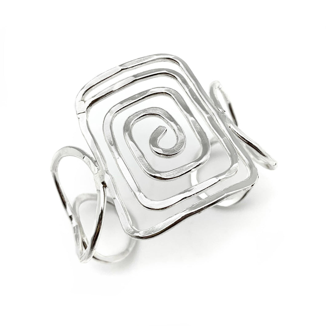 Silver Plated Adjustable Cuff Bracelet - Square Spiral