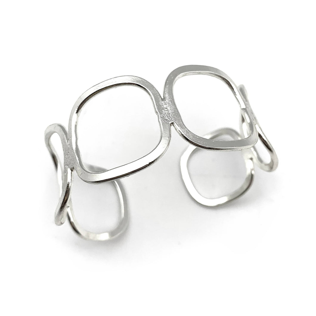 Silver Plated Adjustable Cuff Bracelet - Rounded Squares